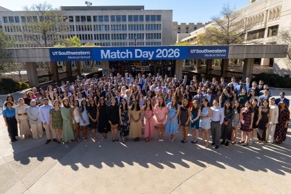 The entire group of students posed together at Match Day 2026