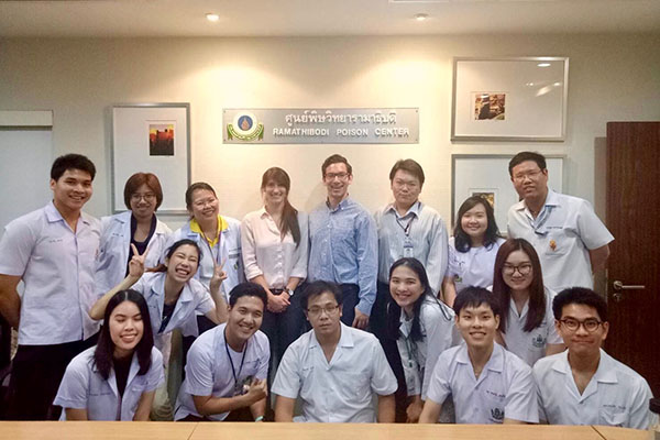 Christian Davidson and Taylore King with Thai physicians and medical students at the Ramathibodi Poison Center