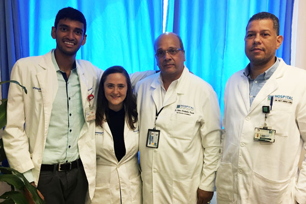 Sumanth Reddy and three of his colleagues at a hospital in the Dominican Republic